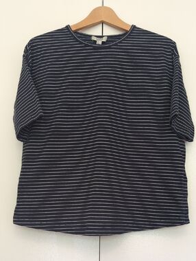 COS thick cotton Navy And White Striped Short Sleeve Shirt